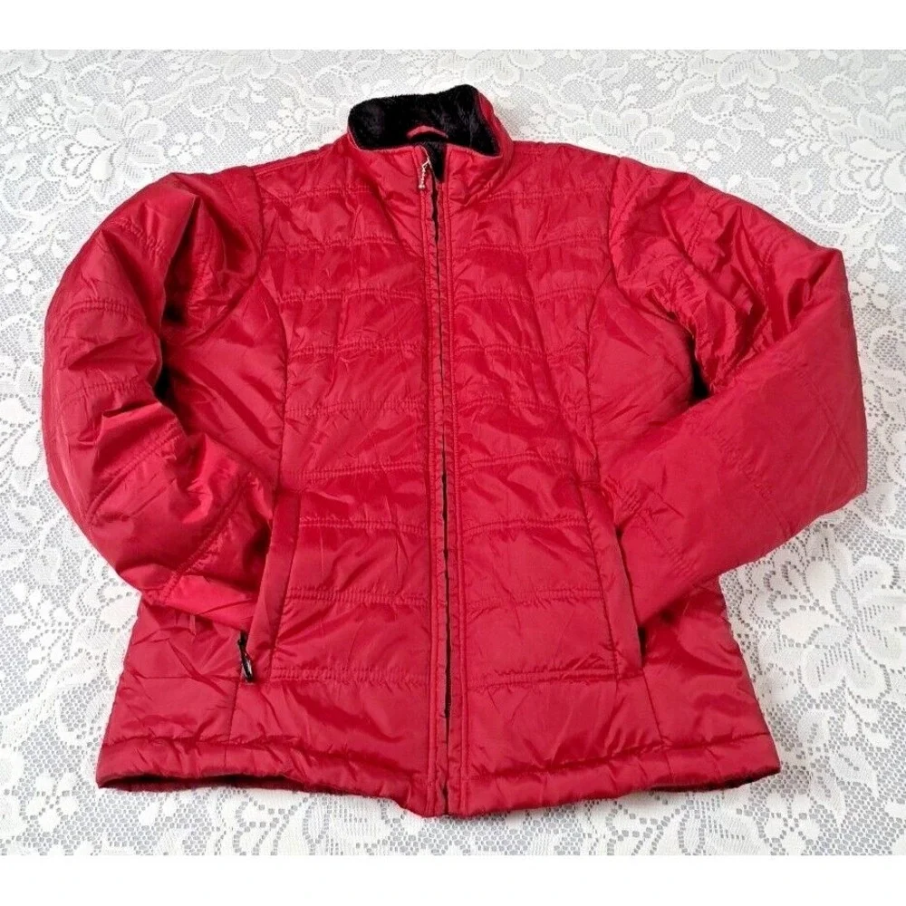 LL Bean Misses Sm Burgundy Red Nylon Fleece Lined Full Zip Winter Jacket Pre-own